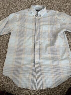 Roundtree & Yorke Light Blue and Navy Checked Button-Down Shirt